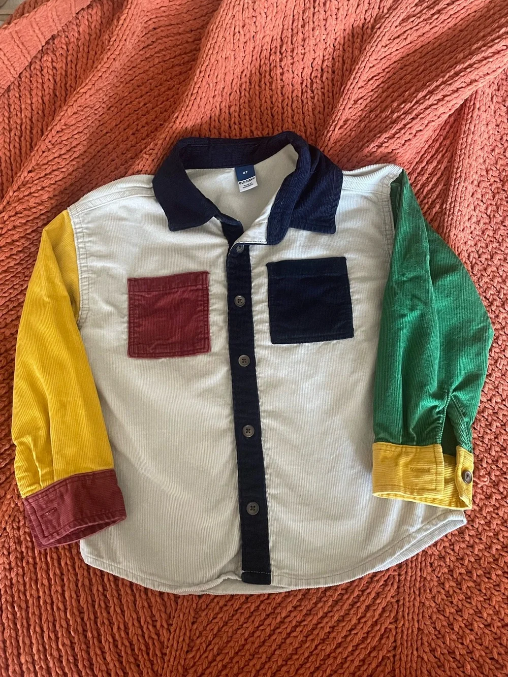 Old Navy Toddler Boys 4T Long Sleeve Color Block Button-Up Shirt Pocket